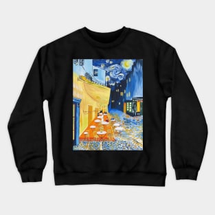 A Combination of Van Gogh's Pieces into a Cafe Terrace at Night Crewneck Sweatshirt